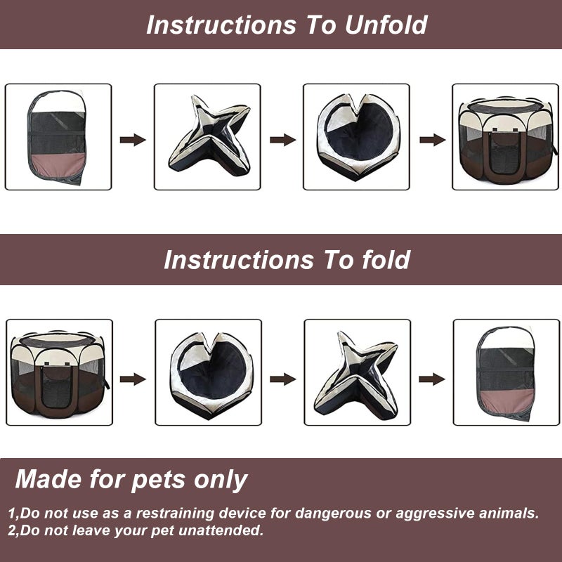 HEPEENG Portable Pet Playpen, 8-Panel Indoor/Outdoor Puppy Pen with Shade Cover & Travel Bag - Waterproof Dog Cat Tent Includes Collapsible Bowl - Image 5